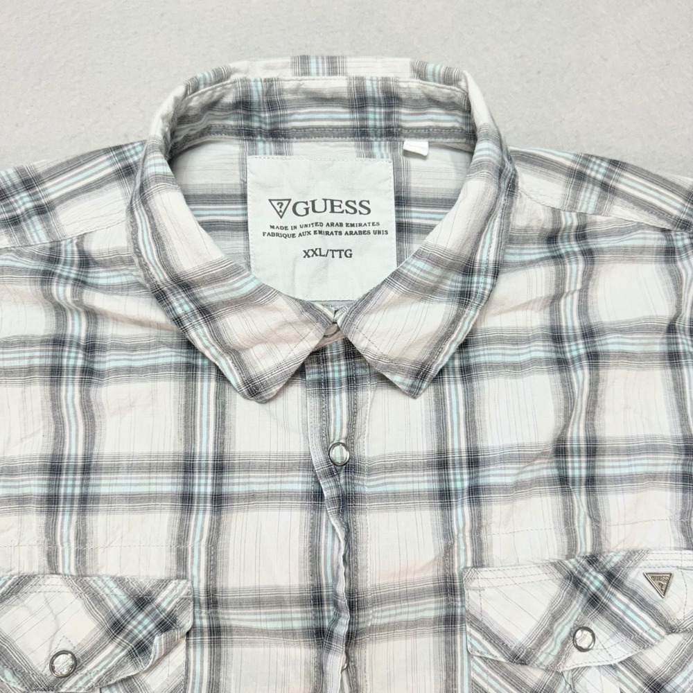 Guess‎ Plaid Shirt Western Style Snap Button Long Sleeve XXL, Preppy, Fashion